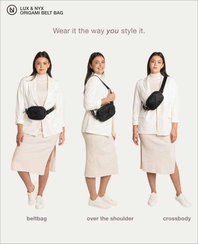 Lux and Nyx Origami Belt Bag and Sling Bag - Ultra Matte Nylon - Convertible Belt, Sling, and Crossbody Bag