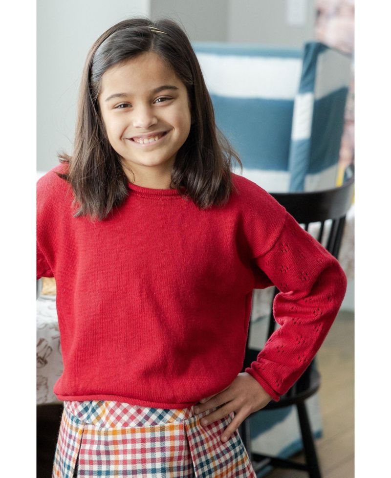 Girls' 4-16 Drop-Shoulder Pointelle Cotton Sweater