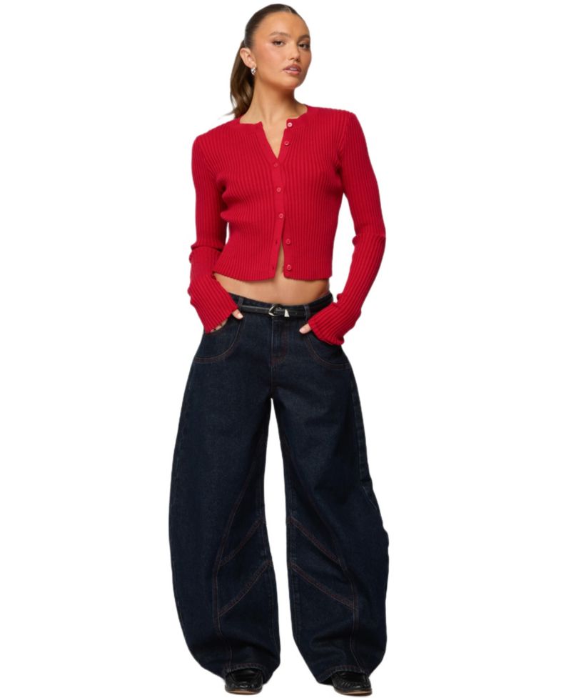 Women's Double Pocket Low Rise Barrel Leg Jeans