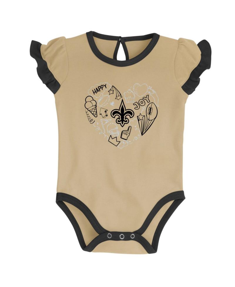 Newborn and Infant Boys and Girls Black, Vegas Gold New Orleans Saints Too Much Love Two-Piece Bodysuit Set
