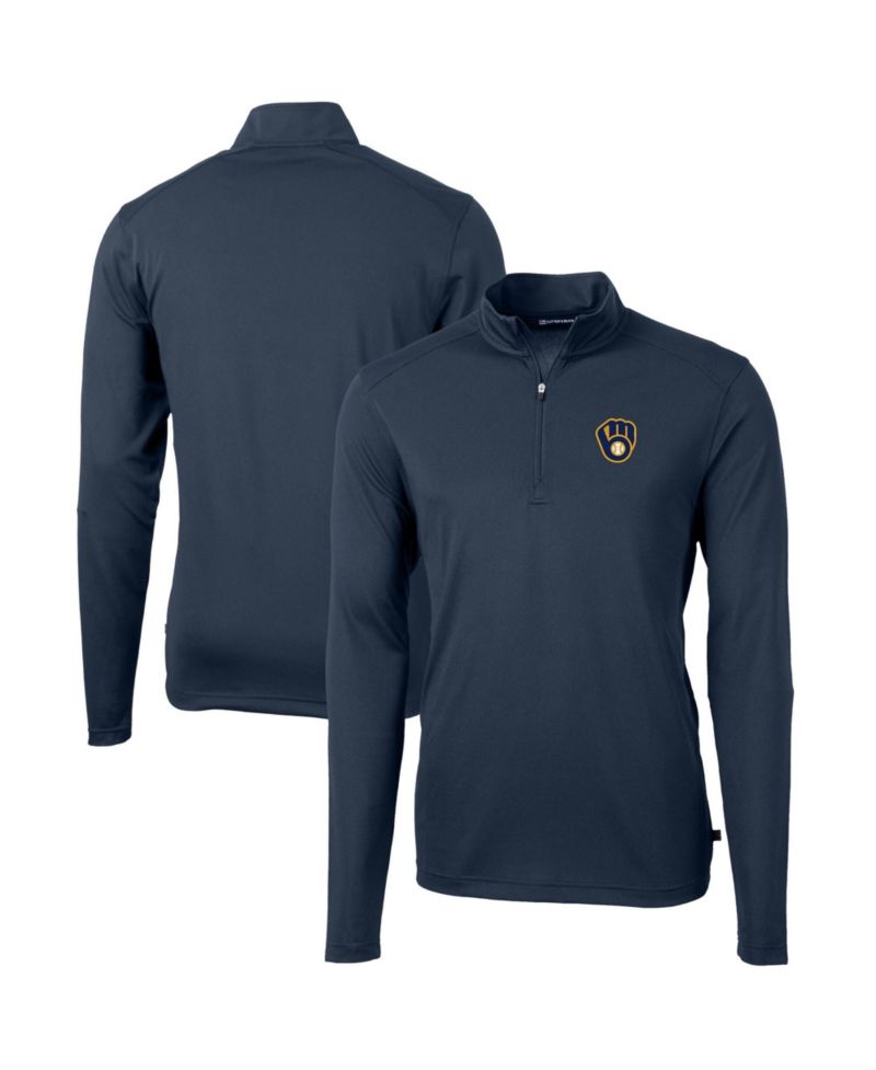 Men's Navy Milwaukee Brewers Virtue Eco Pique Quarter-Zip Pullover Hoodie