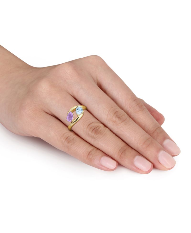 Amethyst (1/2 ct. t.w.) and Blue Topaz (7/8 ct. t.w.) Ring in 18k Gold Flash Plated Sterling Silver