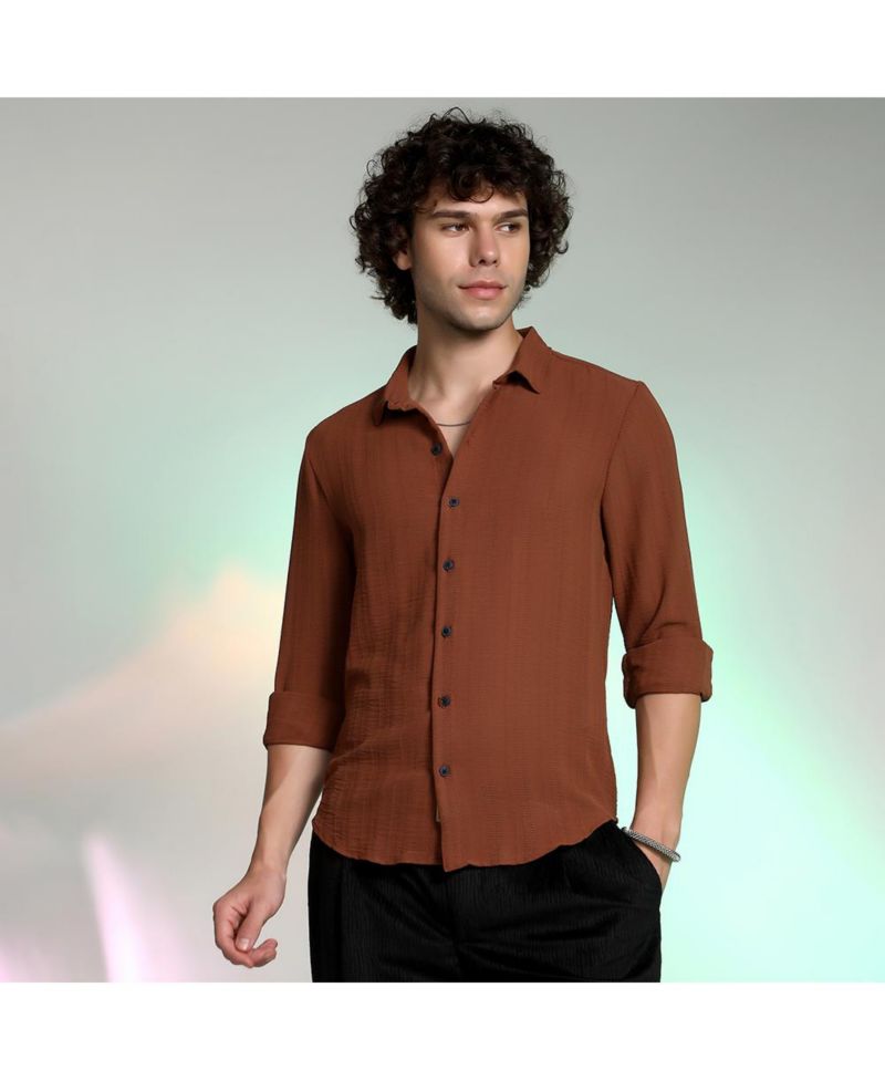 Men's Sienna Brown Woven-Lined Shirt
