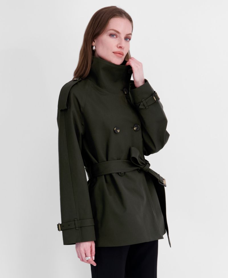 Women's Funnel-Neck Belted Trench Coat