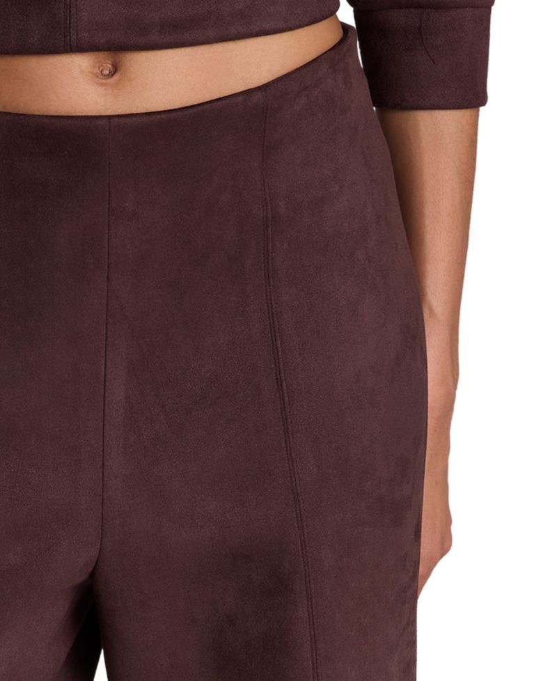 Women's Faux Suede High Rise Pull on Hollywood Waist Wide Leg Pant