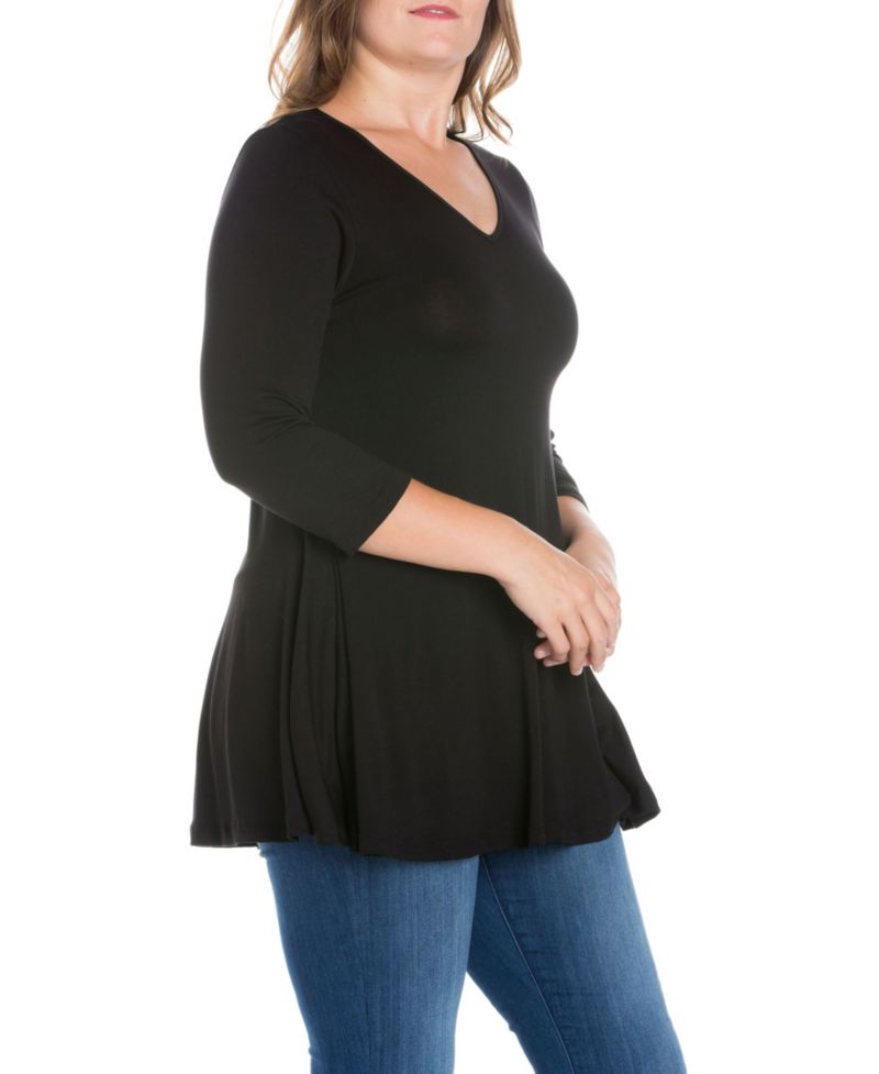 Plus Size 3/4 Sleeve V-Neck Tunic Top