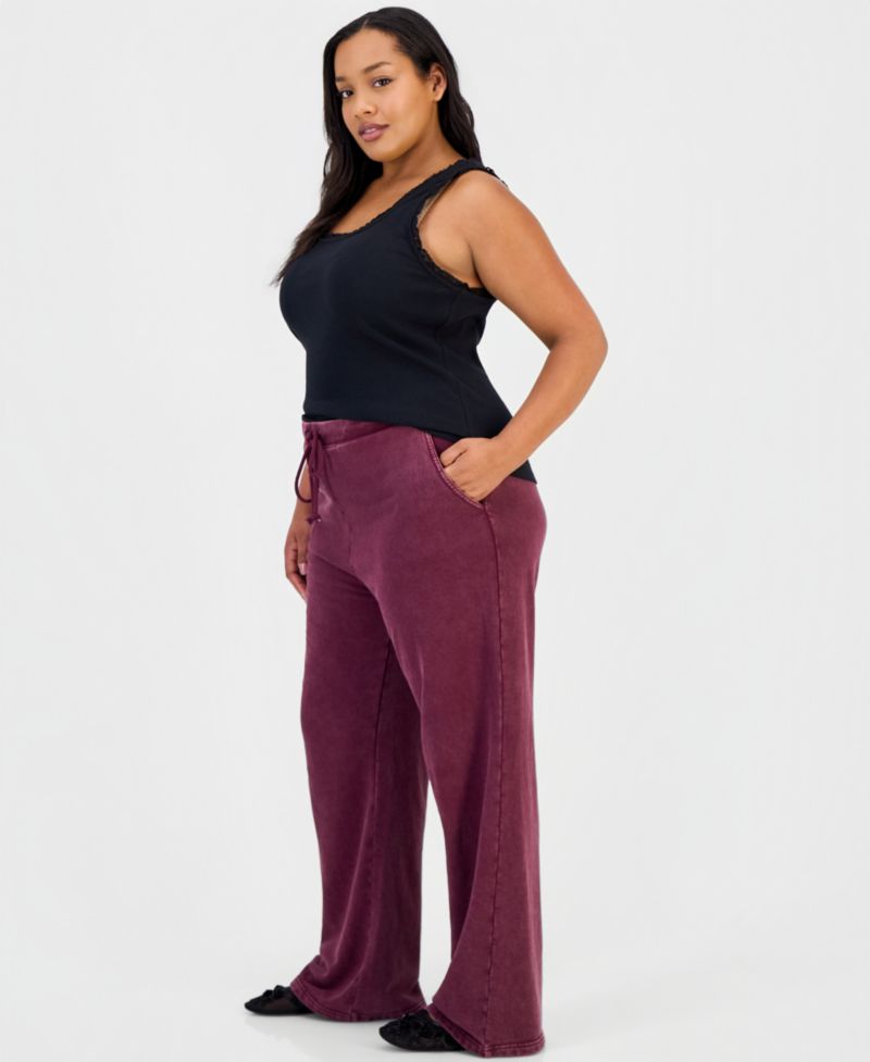 Petite Faux-Denim French Terry Wide-Leg Pants