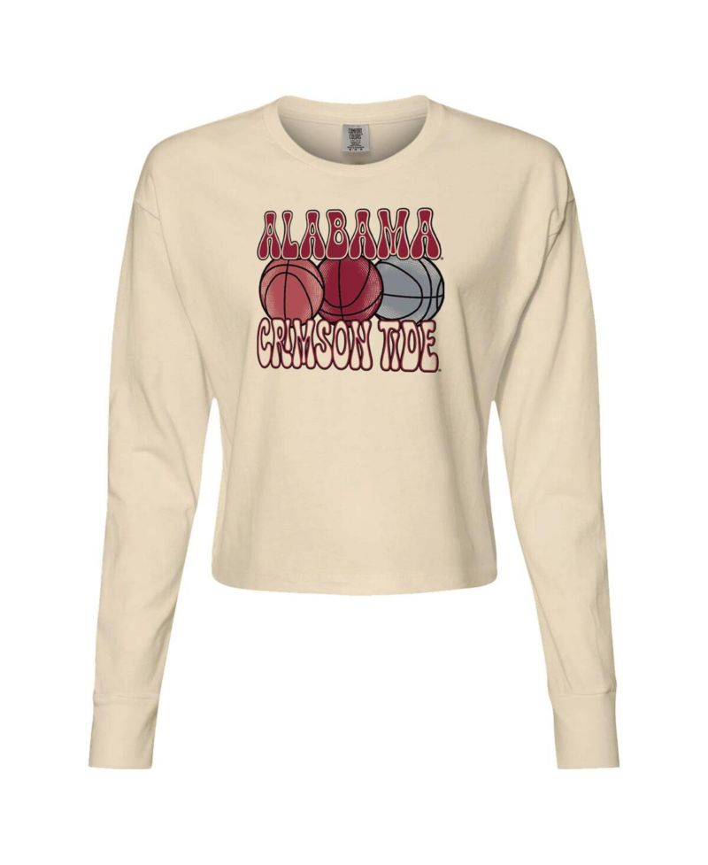 Women's Natural Alabama Crimson Tide Comfort Colors Basketball Cropped Long Sleeve T-Shirt