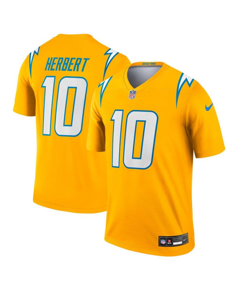 Men's Justin Herbert Gold Los Angeles Chargers Alternate Charger Power Legend Player Performance Top