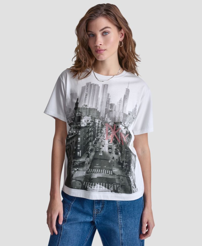 Petite New York Stacked Sequin Logo Short-Sleeve T-Shirt