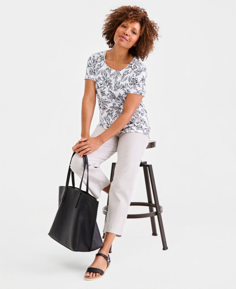Petite Printed Scoop Neck Top