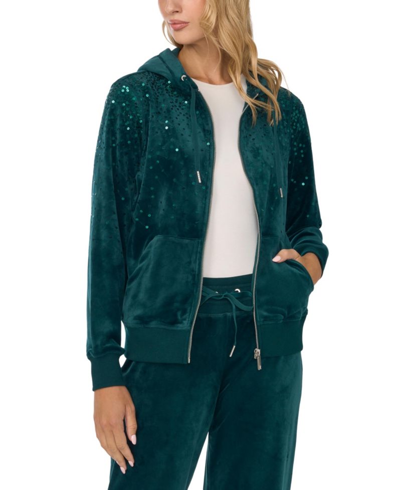 Plus Size Velour Zip-Front Hoodie Jacket