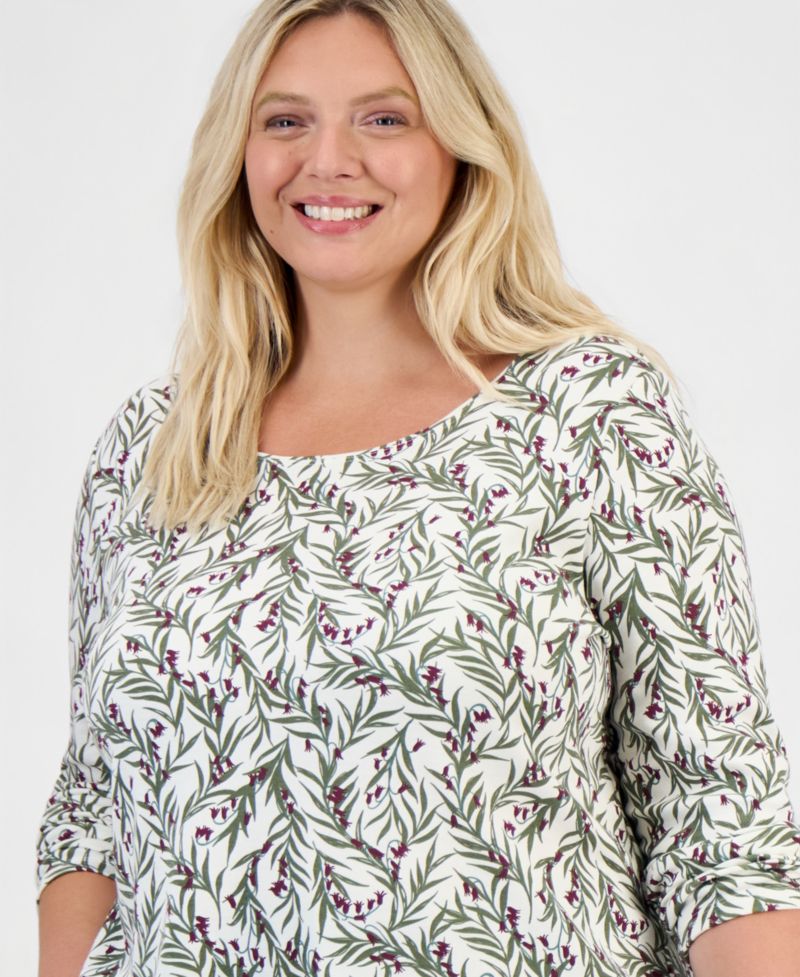 Petite Printed Long-Sleeve Scoop-Neck Top