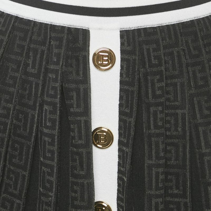 Women's Black Monogram Mesh Pleated Mini Skirt