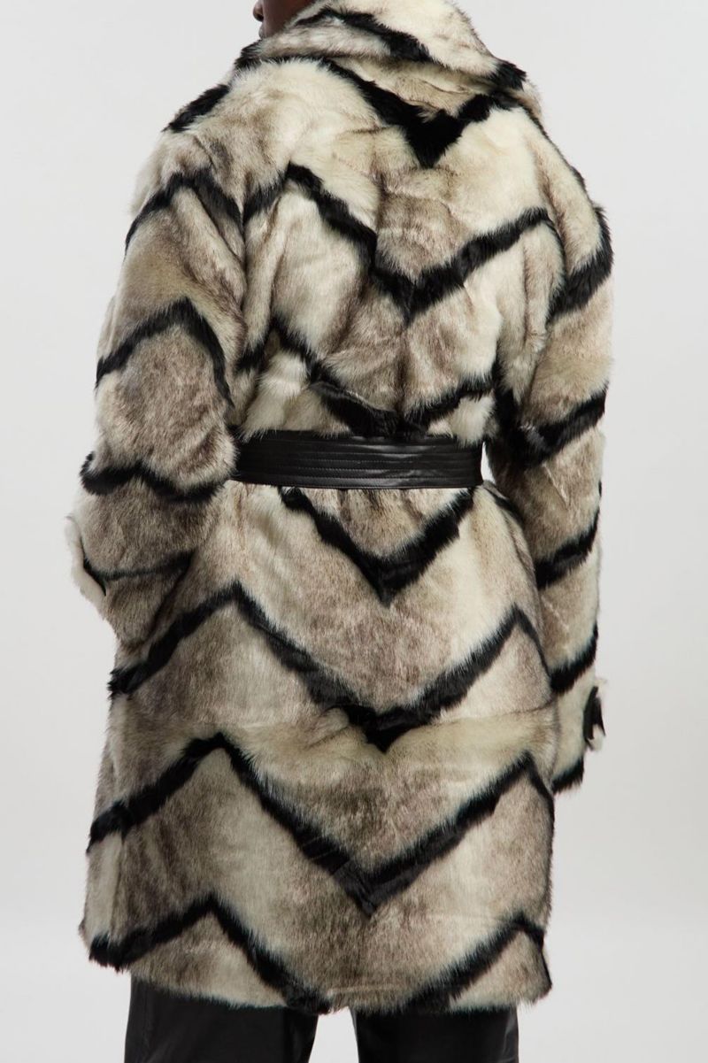 Women's Mono Faux Fur Belted Longline Coat