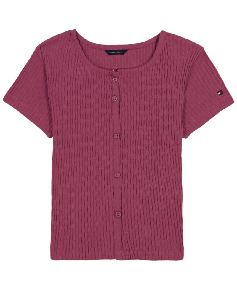 Girls' 7-16 Pointelle Rib Short-Sleeve Top