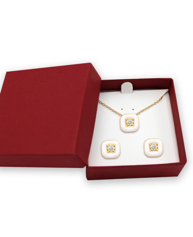 Crystal Enamel Necklace and Earring Set, 2-Piece