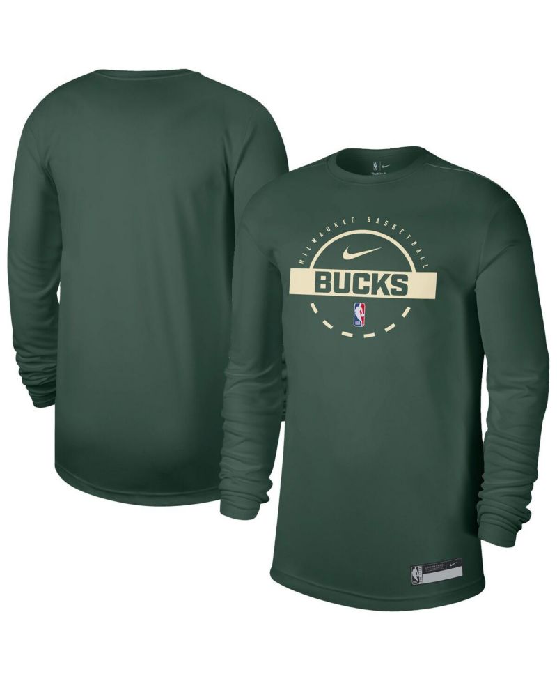 Men's Hunter Green Milwaukee Bucks 2025/26 On-Court Flare Performance Practice Long Sleeve T-Shirt