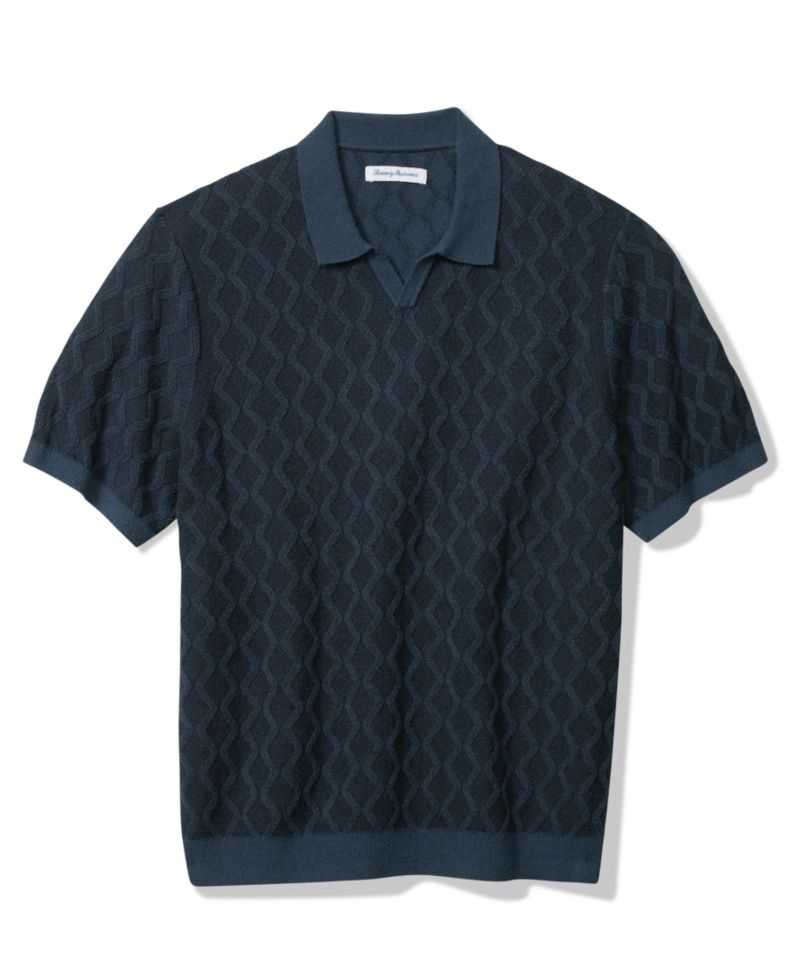 Men's Textured Johnny Collar Polo Shirt