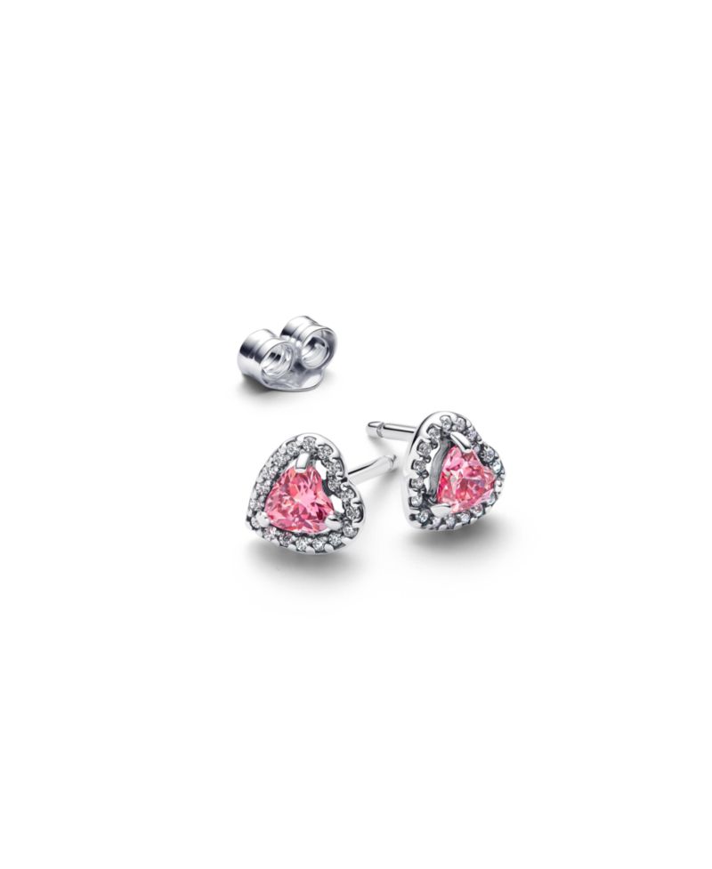Sterling Silver Pink Heart Stud Earrings