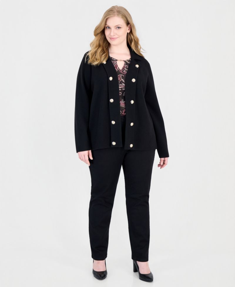 Plus Size Notch-Collar Band Jacket