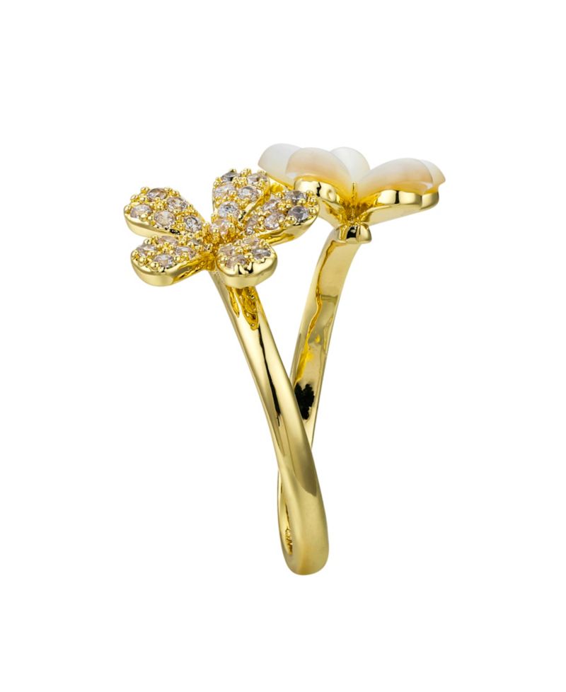 Cubic Zirconia Mother of Pearl Flower Bypass Ring