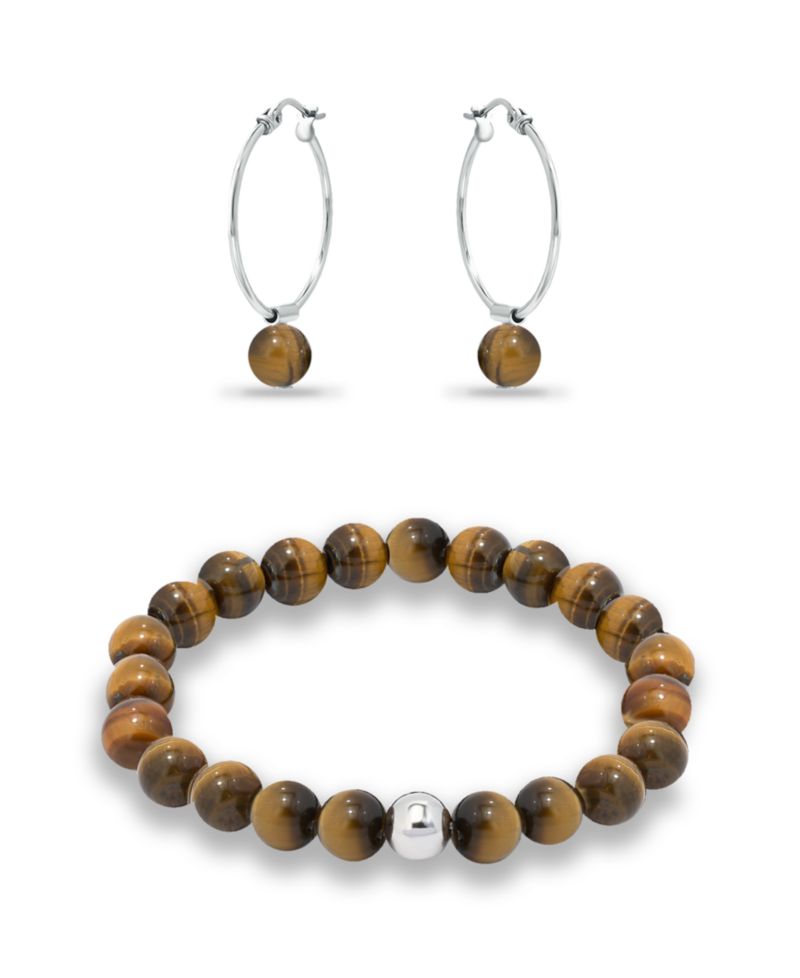 Silver Plated Multi Genuine Stone Bracelet and Earring, 2 Piece Set