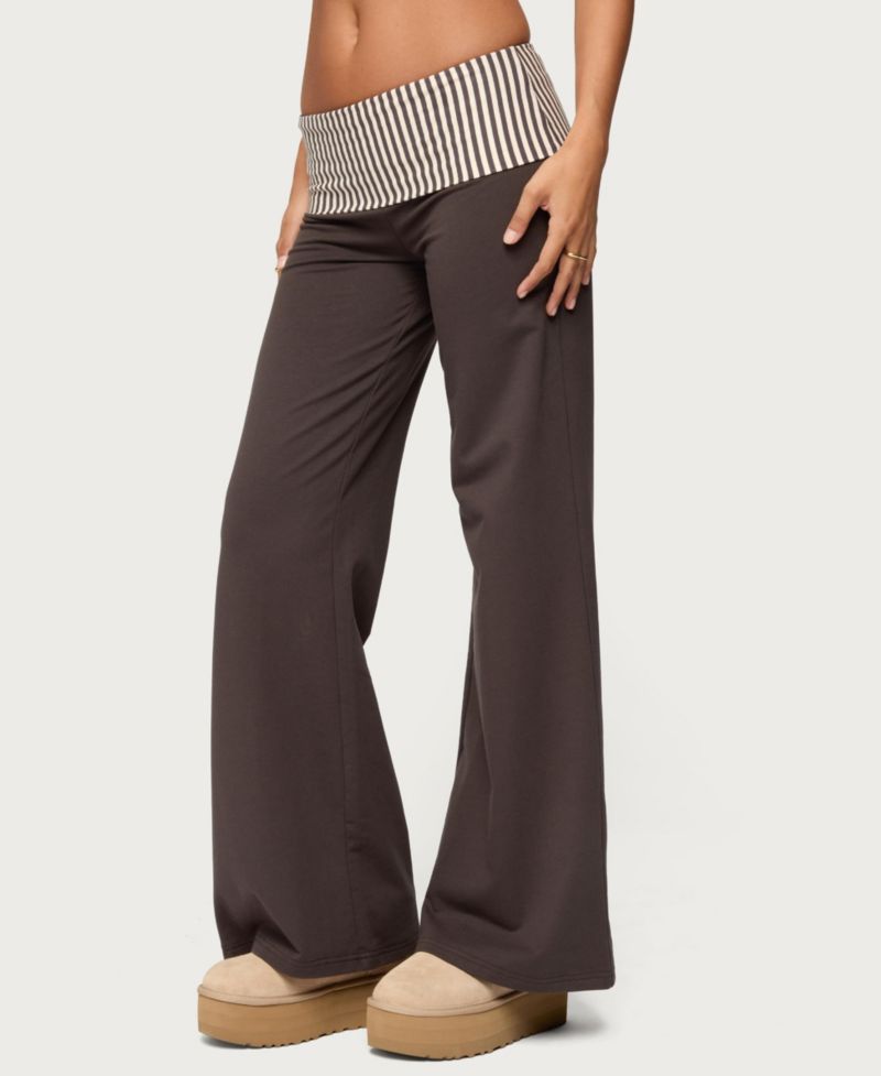 Women's Meshey Striped Foldover Pants
