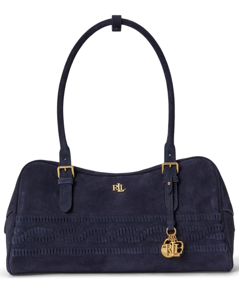 Marcy Suede Cable-Embossed Medium Satchel Bag
