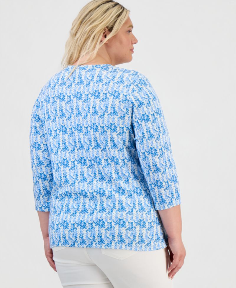 Petite Printed 3/4-Sleeve V-Neck Top
