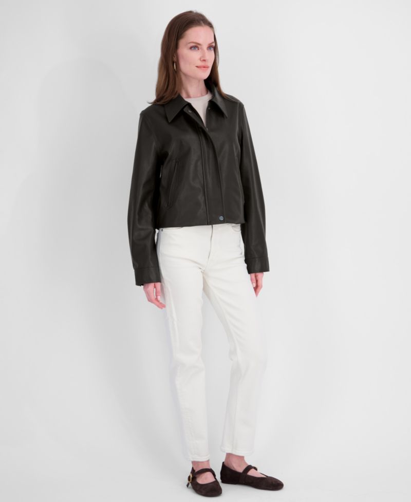 Women's Faux Leather Zip-Up Coat