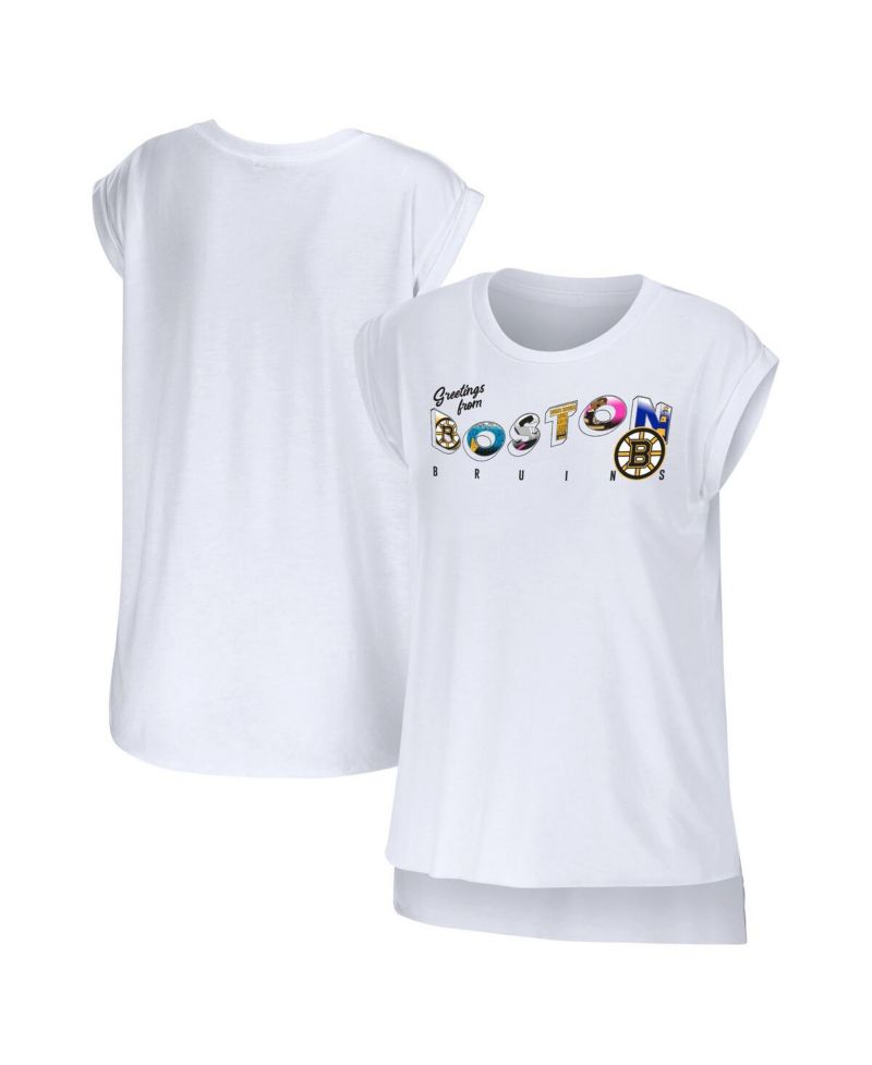 Women's White Boston Bruins Greetings From Muscle T-shirt