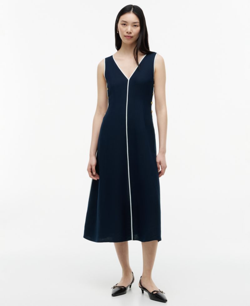 Women's Linen A-Line Midi V-Neck Dress