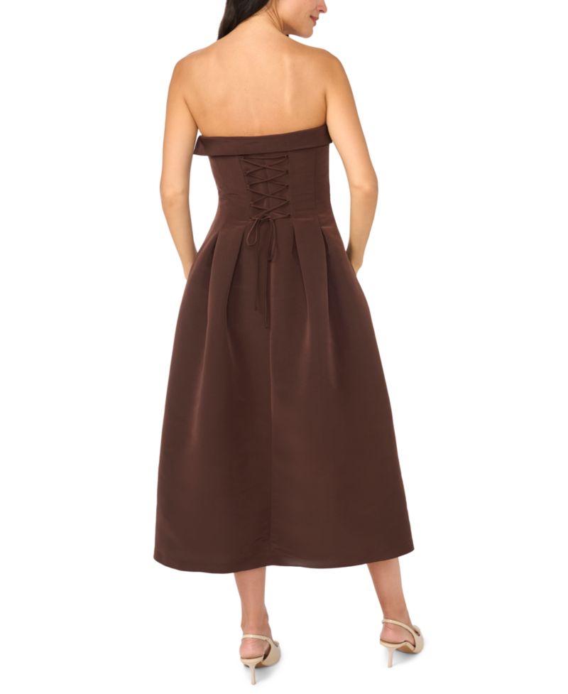 Women's Fit & Flare Pleated Strapless Midi Dress