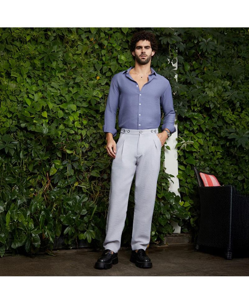 Men's Cloud Grey Pleated Tailored Trousers