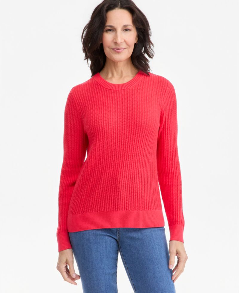 Petite Mix Stitch Crewneck Cotton Sweater, Macy's Exclusive