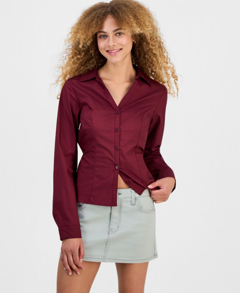 Juniors' Tie-Back Long-Sleeve Shirt