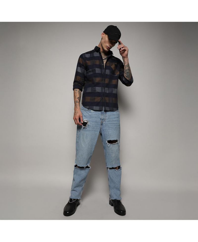 Men's Grey & Olive Green Gun Club Check Shirt