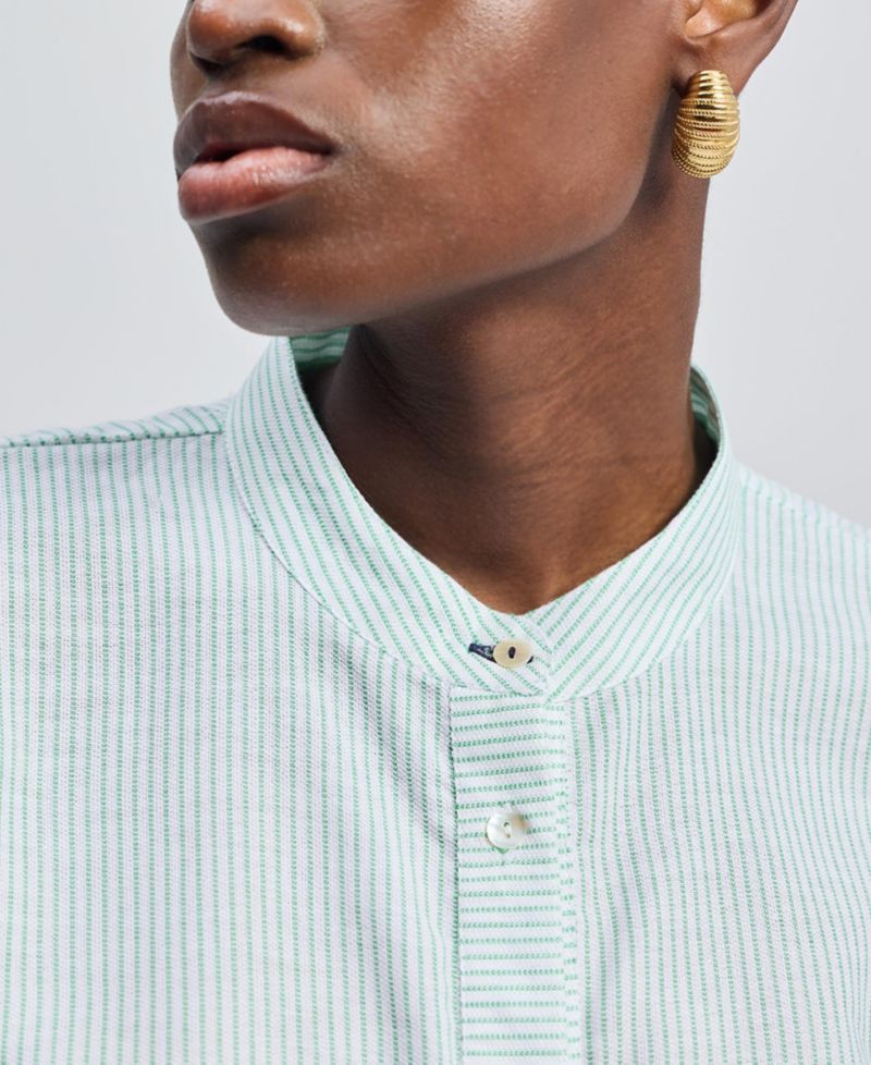Women's Button-down Shirt with Waist Drawstring in Stripes