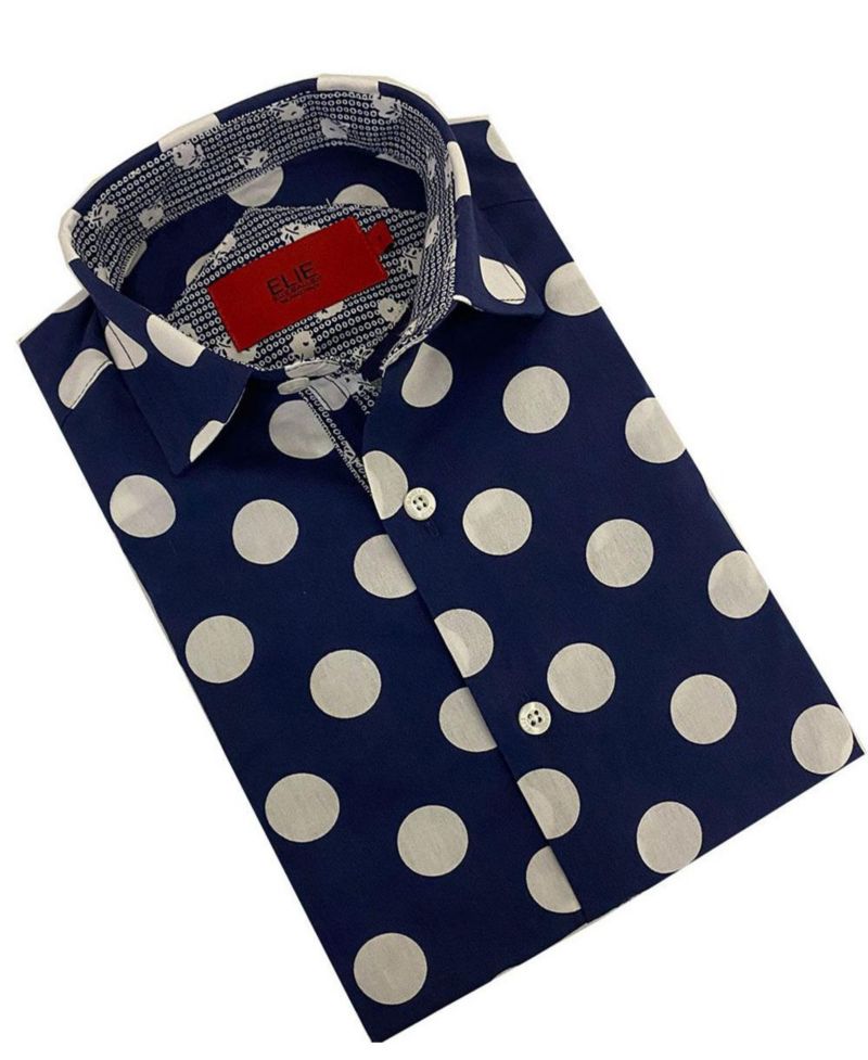 Big Boys Long Sleeve Navy Polka Dot Shirt