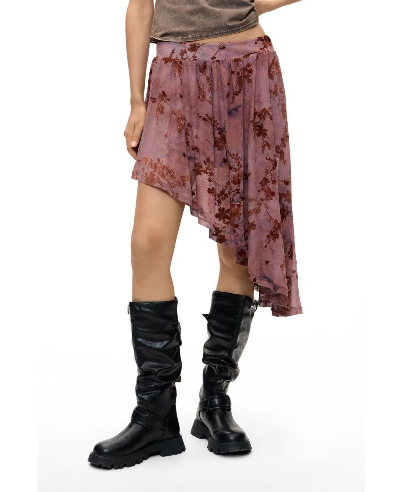 Women's Asymmetrical Flocked-Floral Mini Skirt