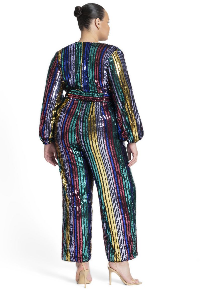 Women's Multicolor Stripe Sequin Jumpsuit