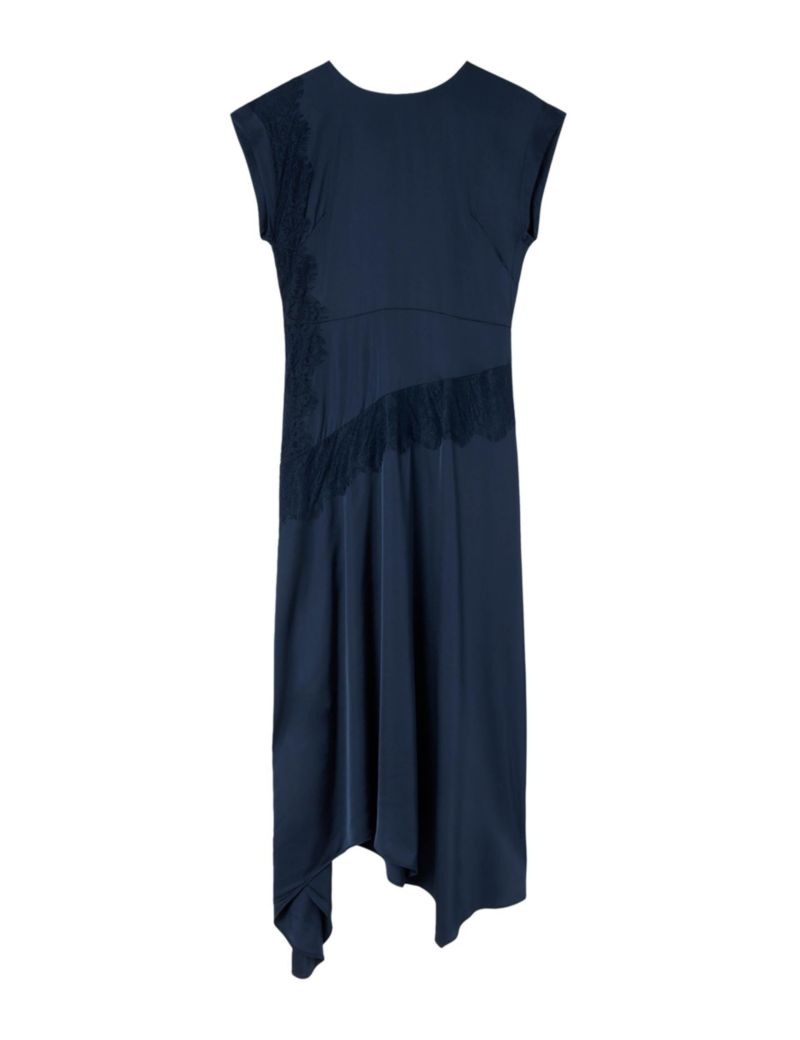 Women's Lace Insert Asymmetric Midi Dress