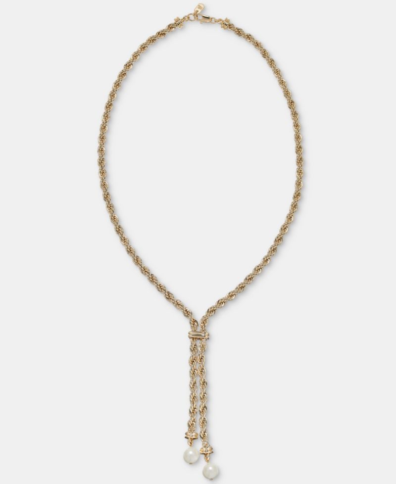 Imitation Pearl Rope Chain Lariat Necklace, 17"