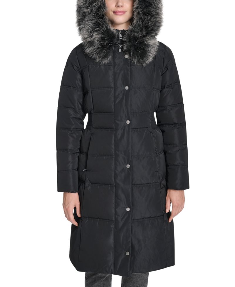 Women's Trim Hood Zip-Front Down Filled Puffer Coat