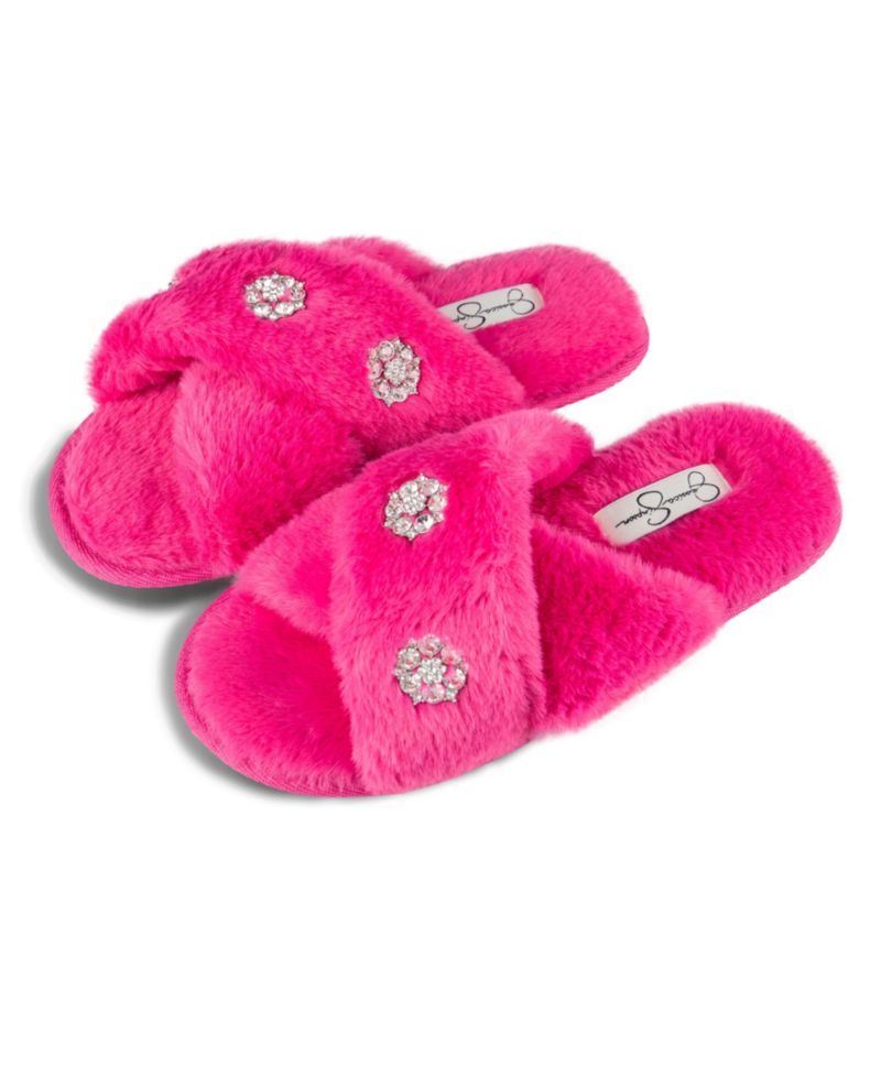 Women's Embellished Cross Band Slide Slippers