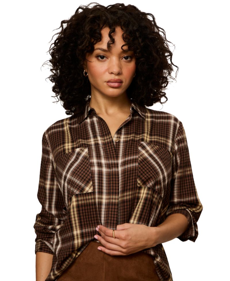 Women's Long-Sleeve Plaid Button-Up Shirt