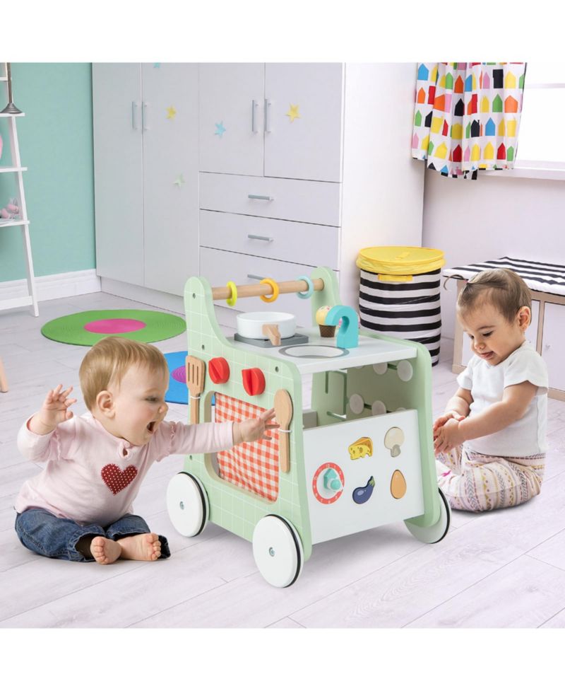 6-in-1 Baby Push Walker Wooden Strollers Activity Center Toy with