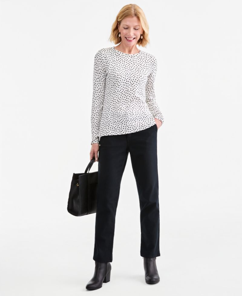 Petite Printed Fine Gauge Crewneck Sweater