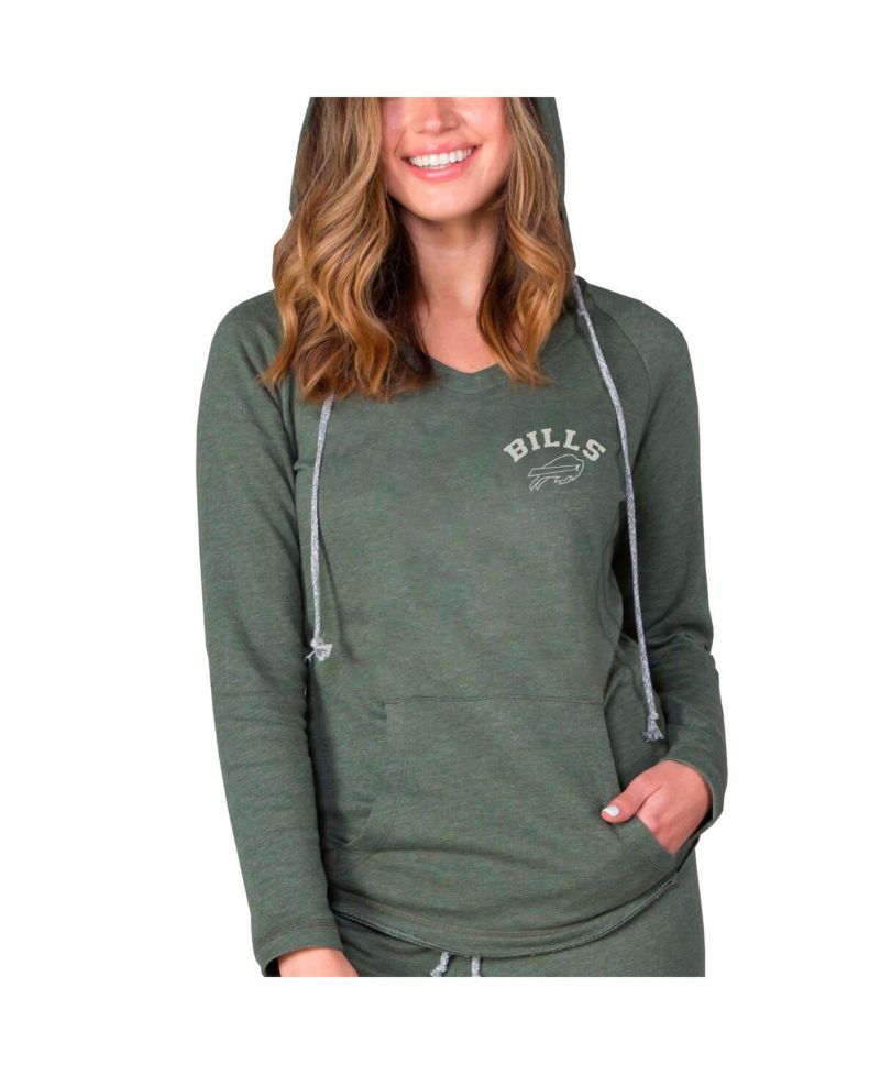 Women's Green Buffalo Bills Mainstream Terry Tri-Blend V-Neck Pullover Hoodie